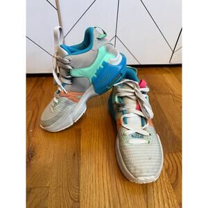 Nike LeBron Witness VII Kids 4.5 Gray Pink Cobblestone Neon Basketball Sneakers